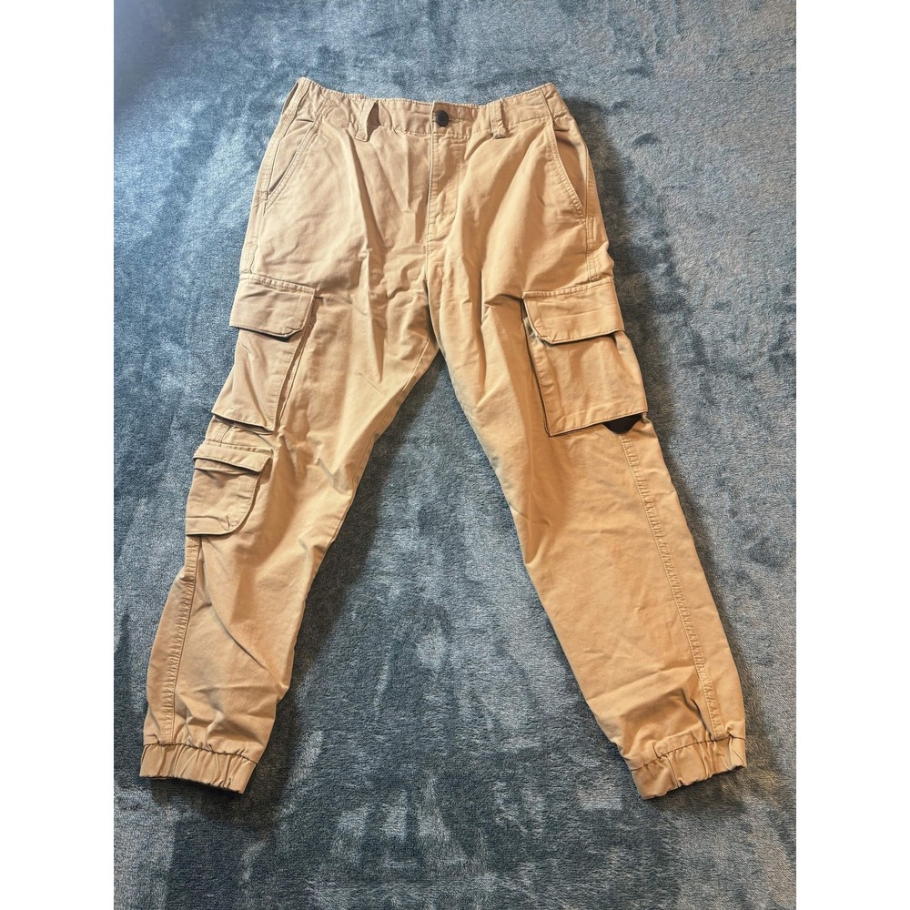 Bershka Mens Medium Tan Khaki Cargo Jogger Pants USA M MEX 31 Streetwear Utility